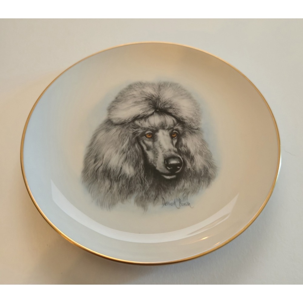 Pickard Hand Decorated Poodle Plate Derick Booth Signed Gold Trim USA Vintage